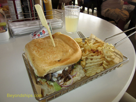 Burger at the Uptown Grill on Norwegian Breakaway