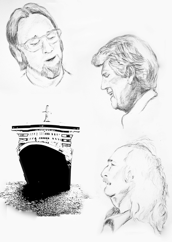 Drawing of Crosby Stills and Nash on Queen Mary 2