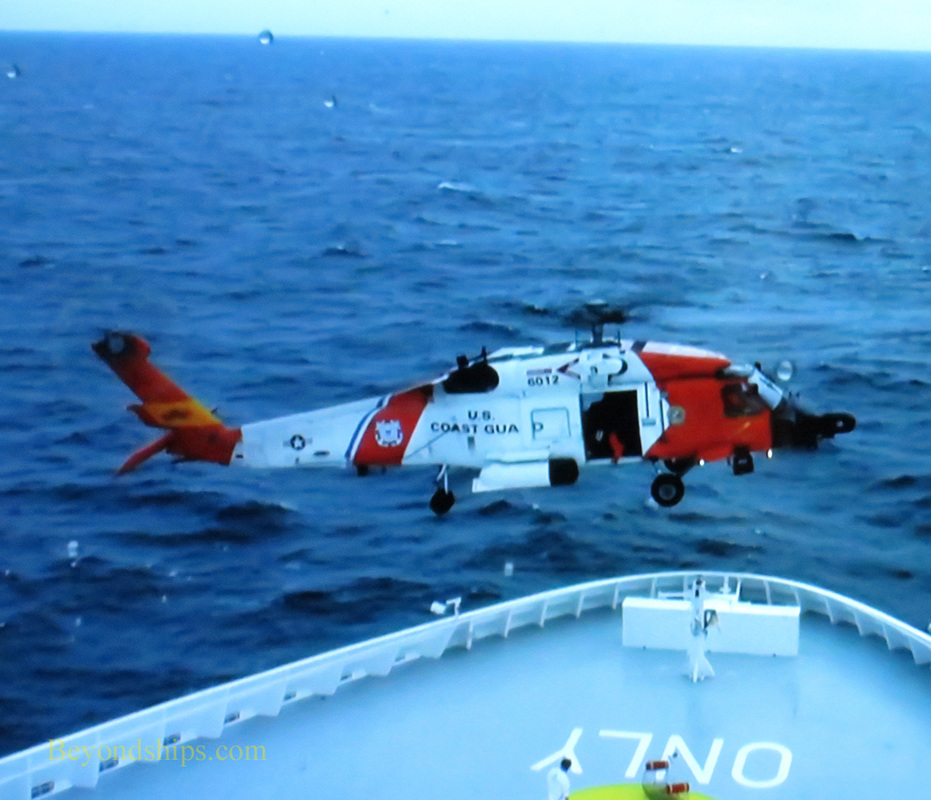 Picture Coast Guard helicopter performing medical evacuation from Norwegian Breakaway cruise ship.