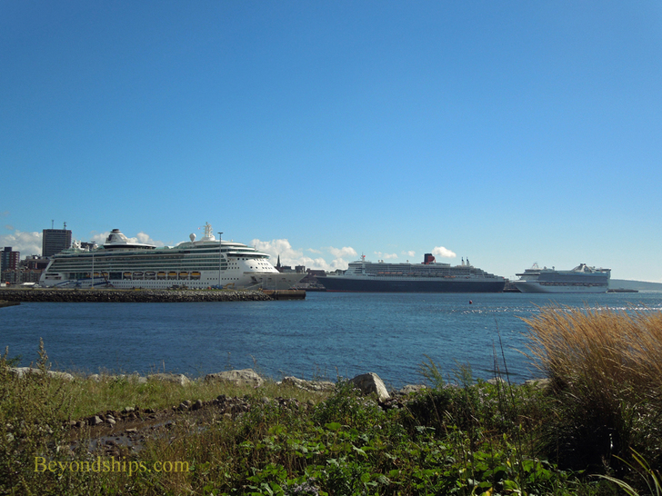 Royal Caribbean cruise ship Brilliance of the Seas in Saint John with Queen Mary 2 and Caribbean Princess