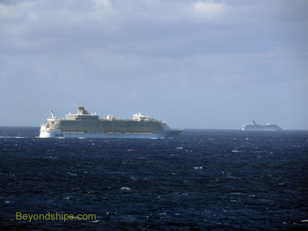 Allure of the Seas and a Carnival cruise ship