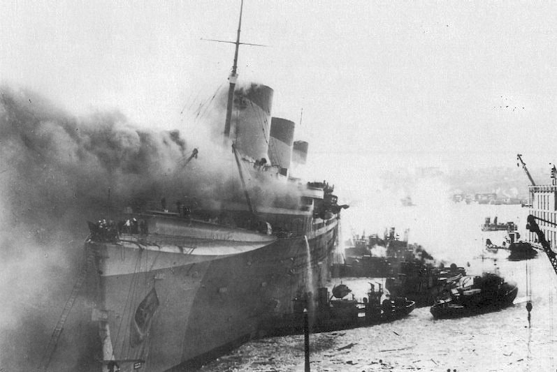 SS Normandie on fire